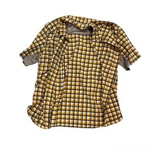 REI Men’s Large Plaid Button Up Short Sleeve Vented Stretch Hiking Shirt